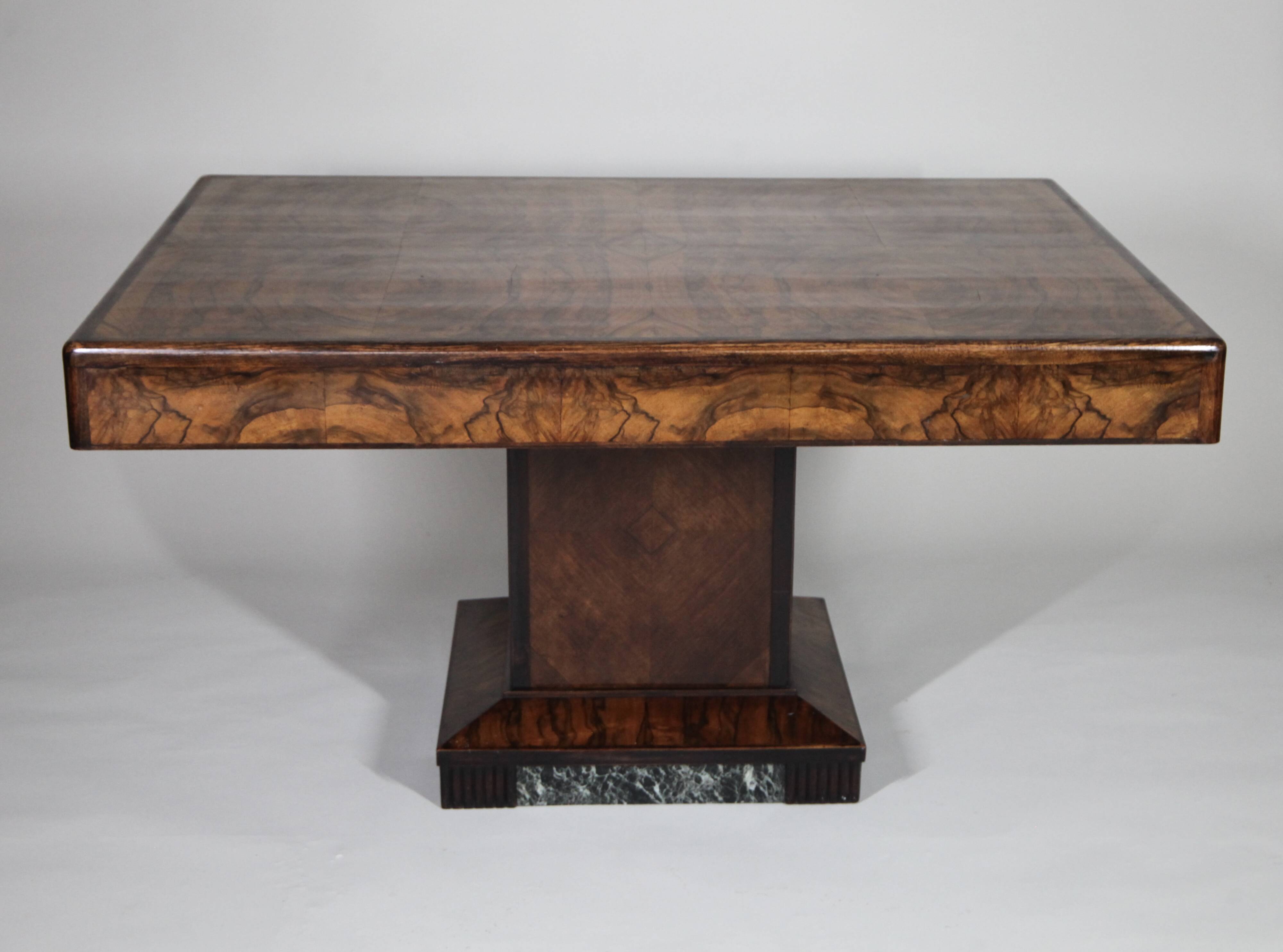 Art Deco Dining Table in Walnut Burl, 1930s