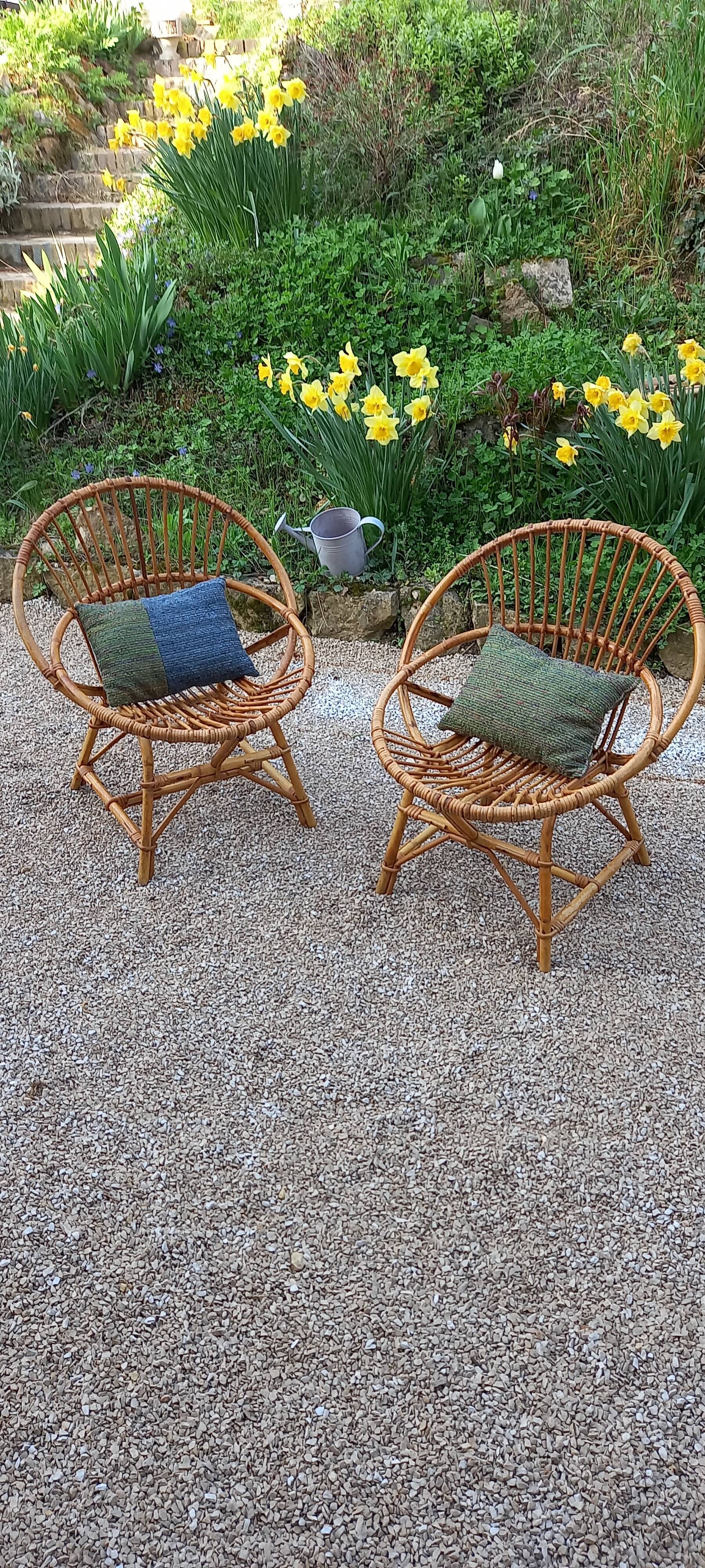 Pair of rattan basket armchairs 60s