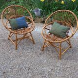 Pair of rattan basket armchairs 60s