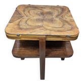Table d'appoint en noyer et chêne Art Déco restaurée avec verre d'origine des années 1930