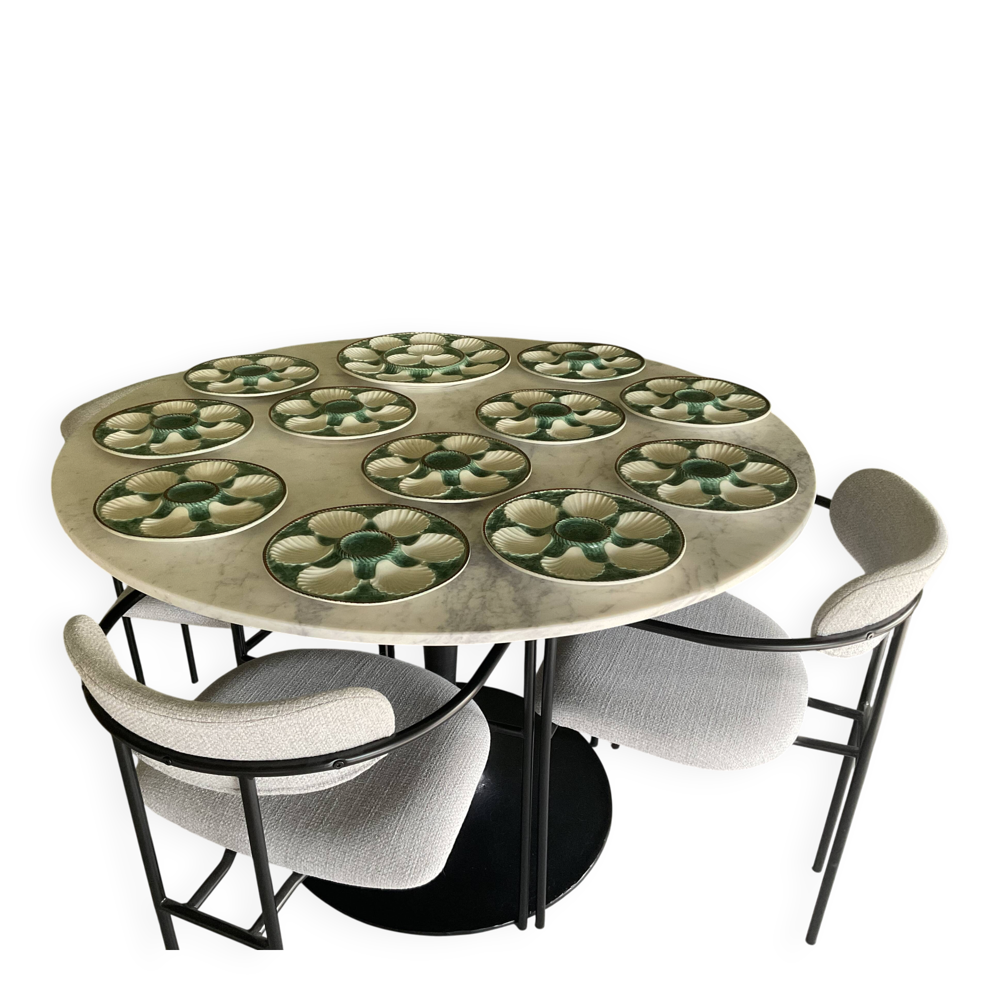 6 oyster plates and Longchamps barbotine dish