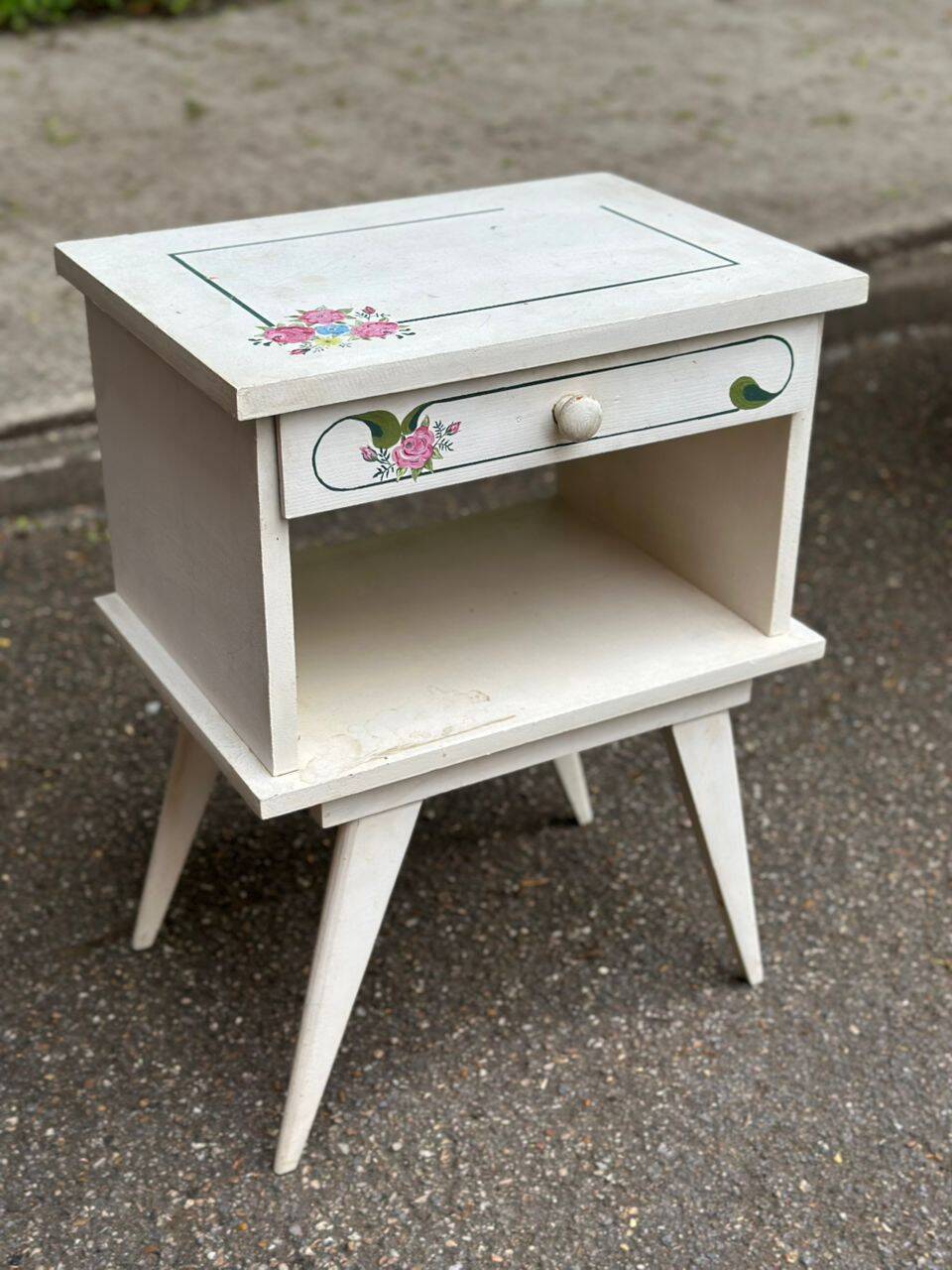 1960s white vintage bedside table