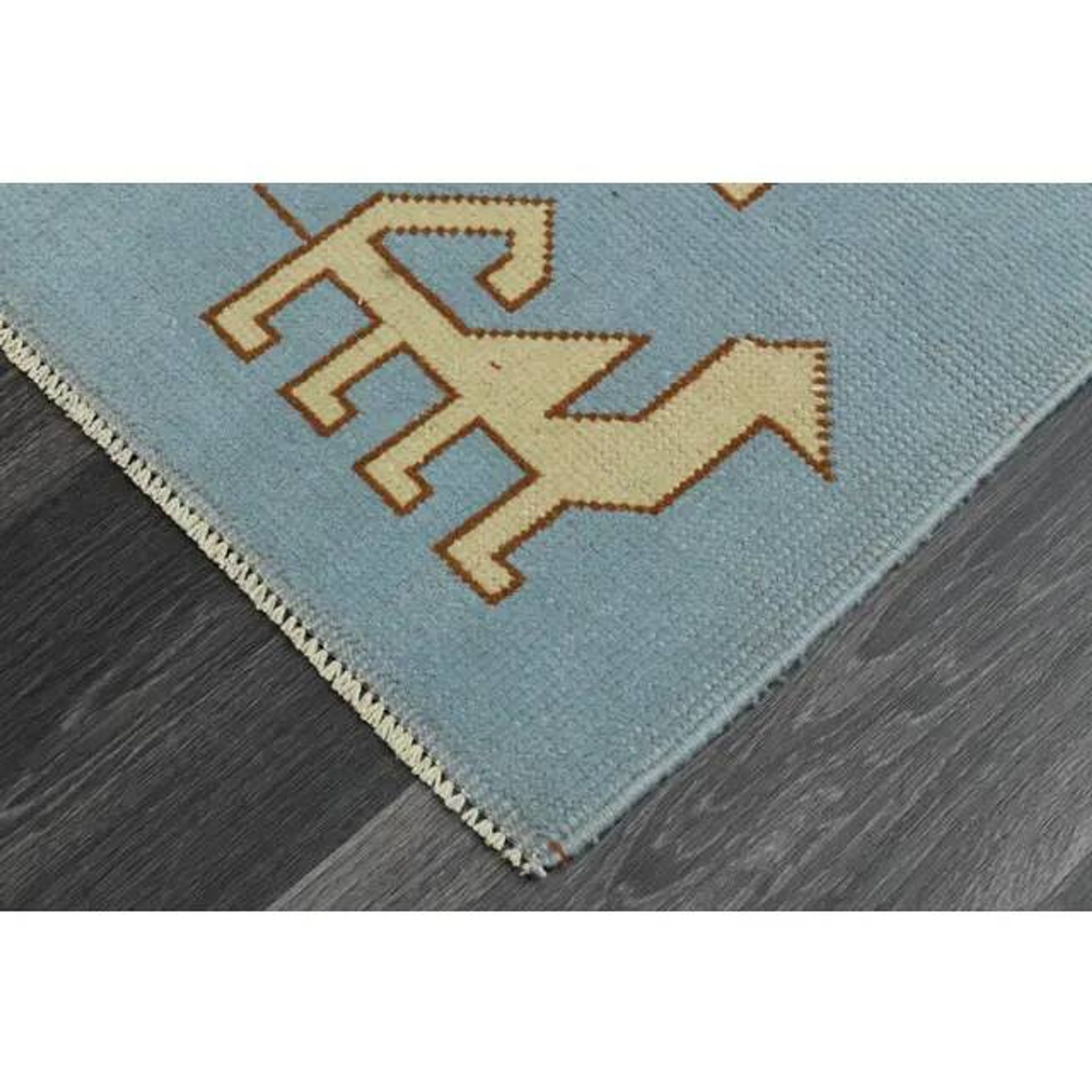 1970s Vintage Turkish Handmade Wool & Cotton Blue Area Rug 116x178