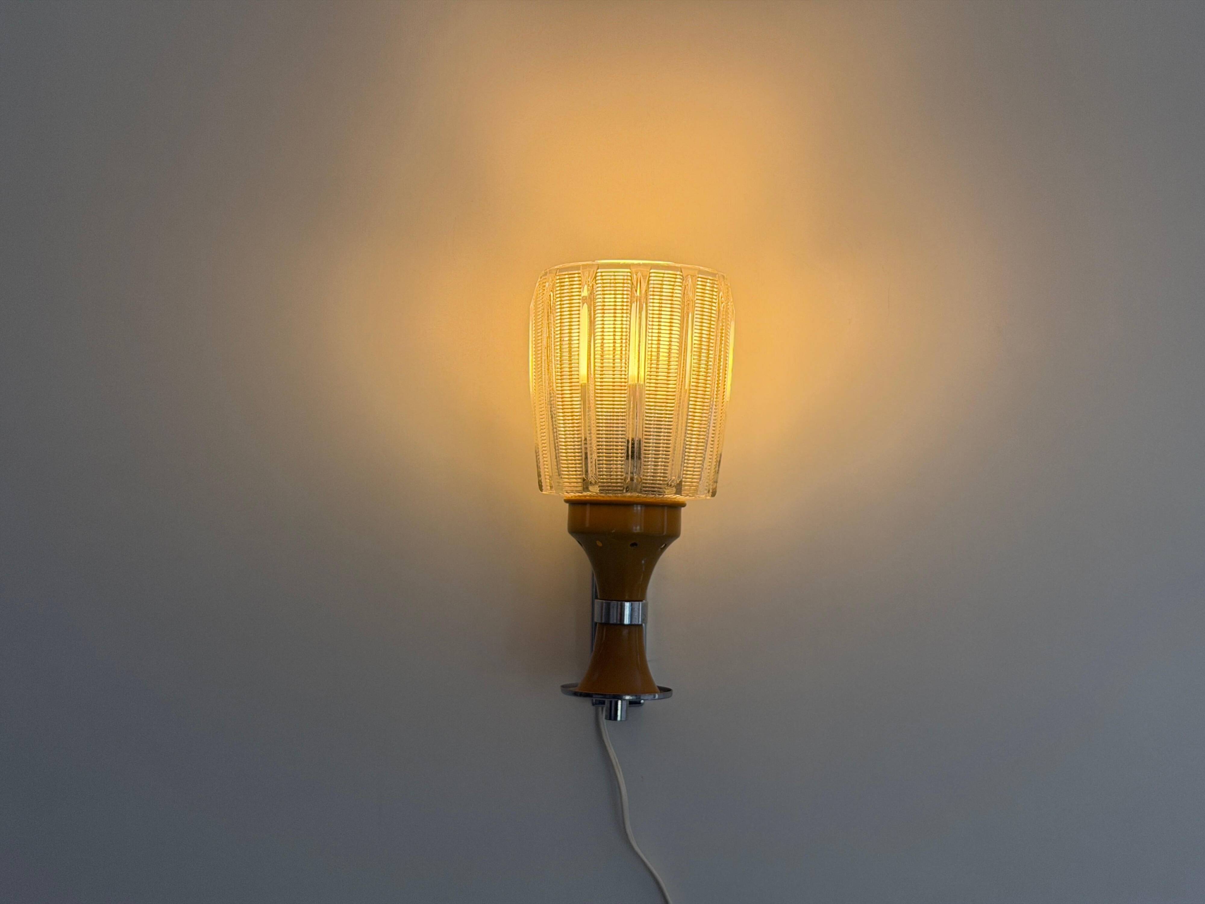 Mid-century glass and brown metal wall light, 1960, Italy