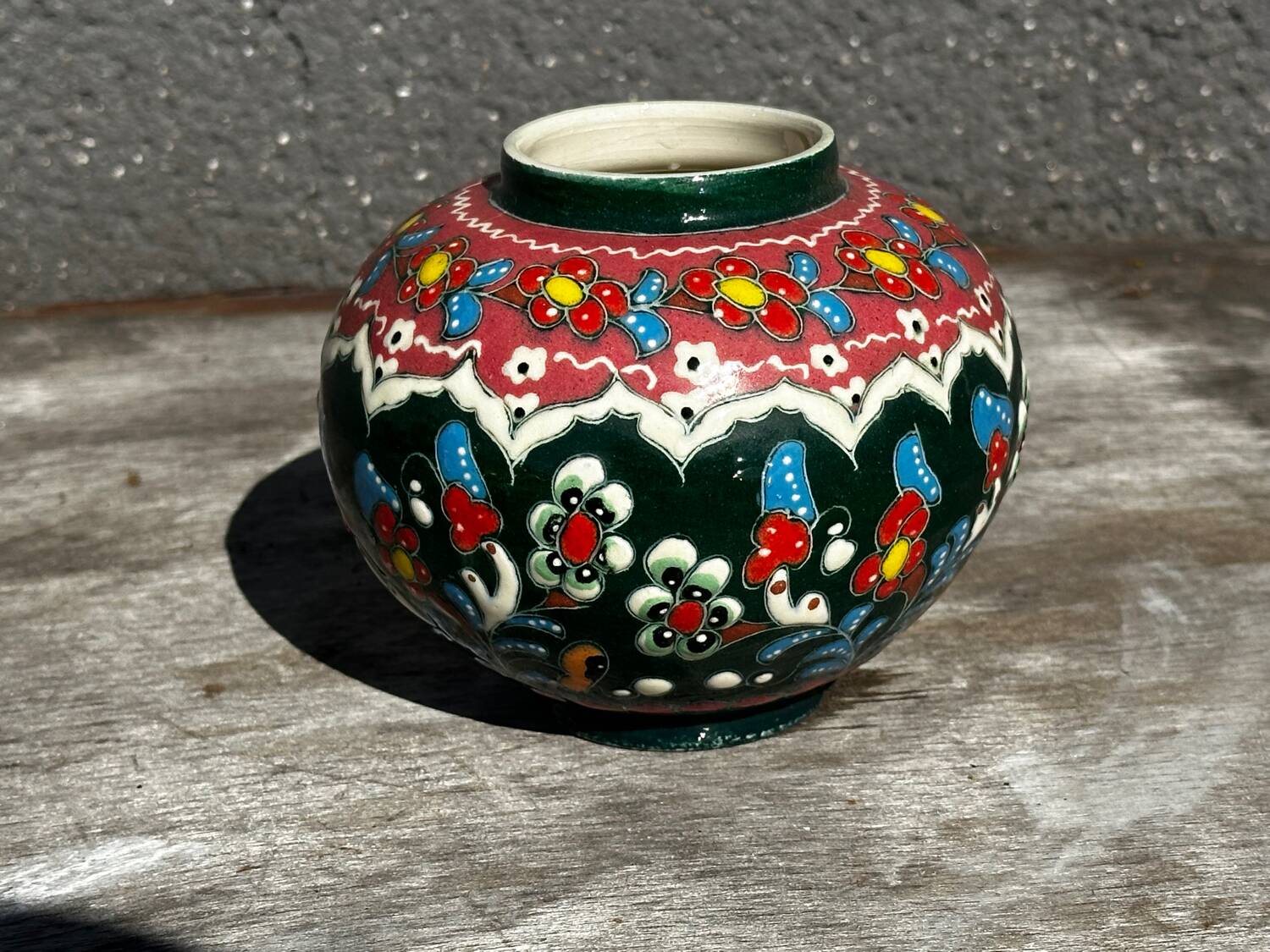 Petit Vase Vintage rond en céramique Turque H 11 cm