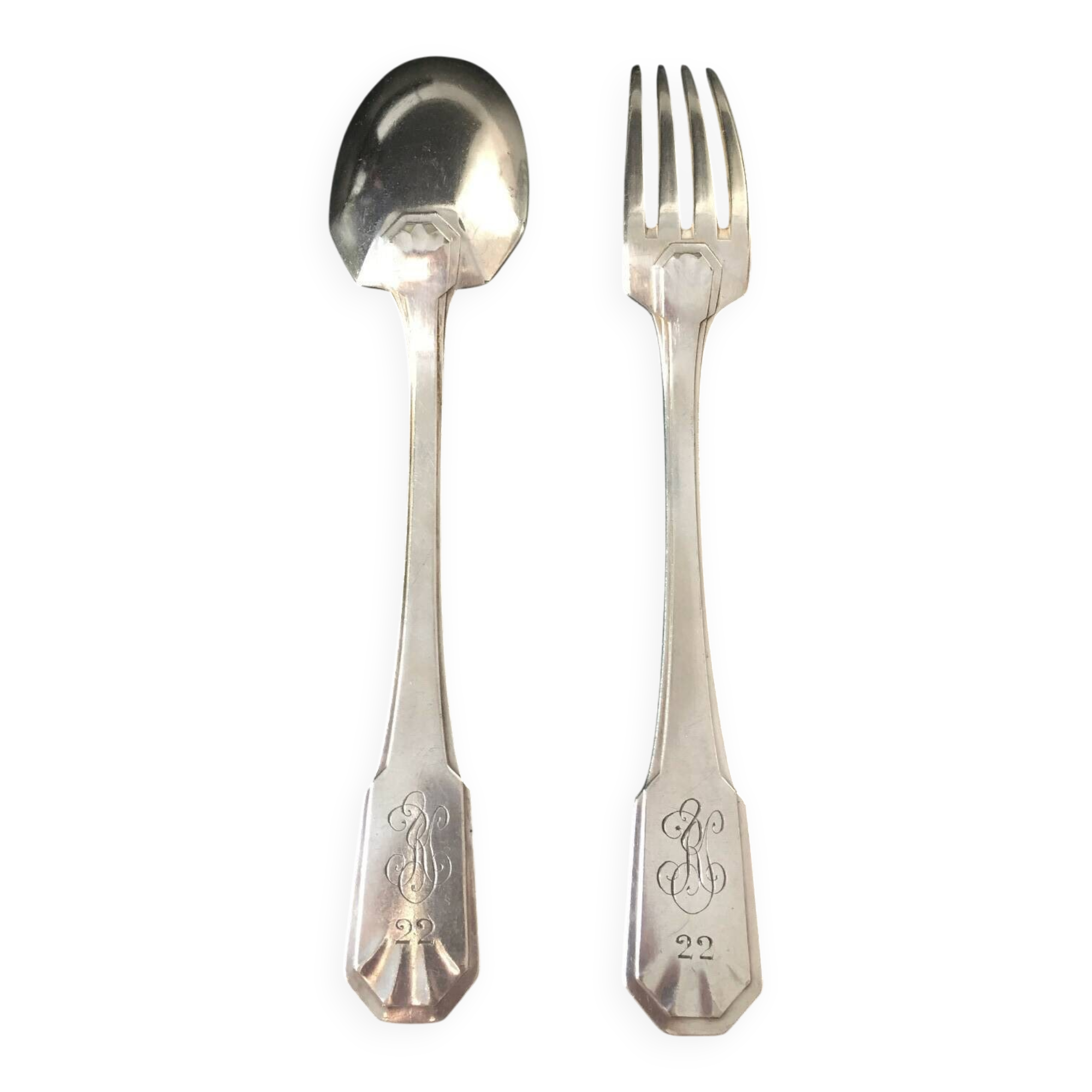 Boulenger cutlery with YR or RY monograms, silver-plated metal