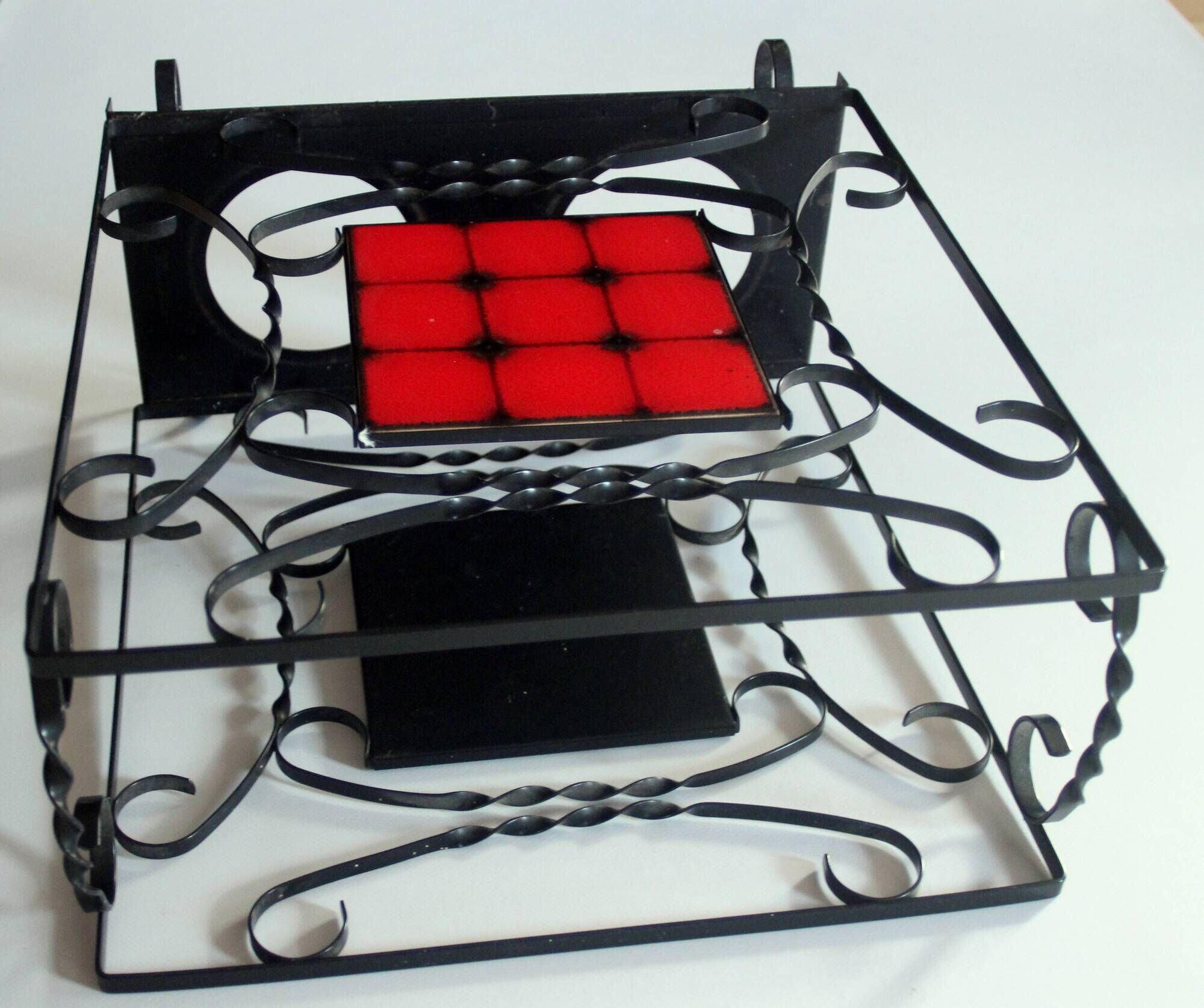 Handmade umbrella stand made of wrought iron, metal and ceramic, Vintage