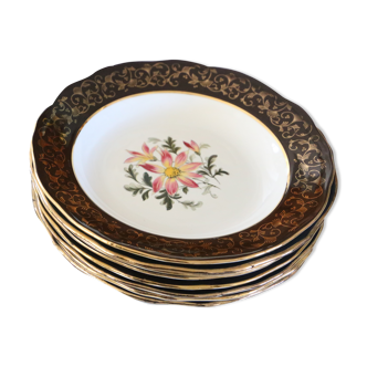 Set of 4 hollow plates L'Amandinoise, Clématite motif, vintage French, authentic