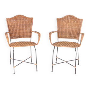 Paire de fauteuils en - fer osier
