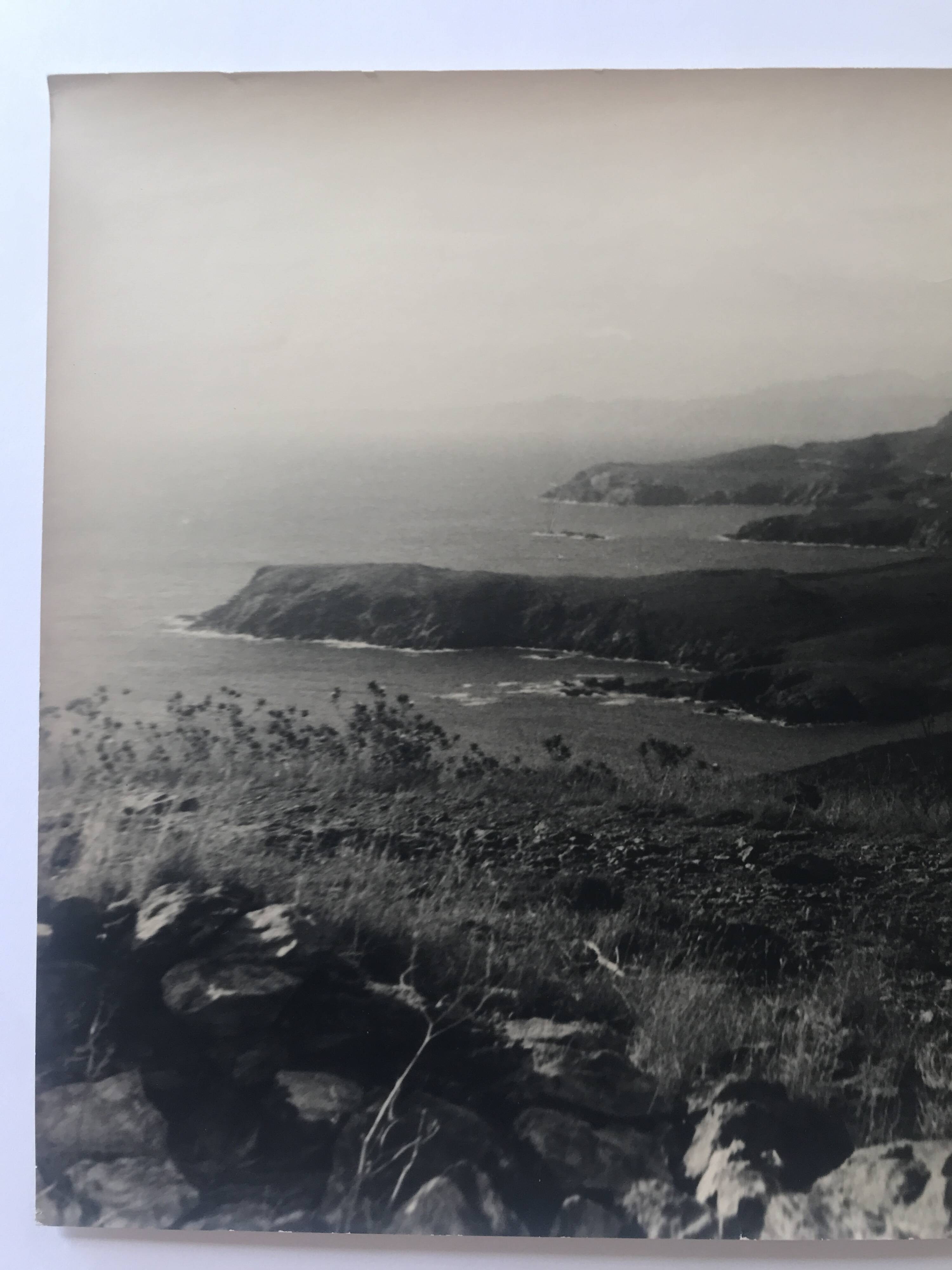 Coastal landscape at the end of summer, 1960s/70s. Black and white silver print.