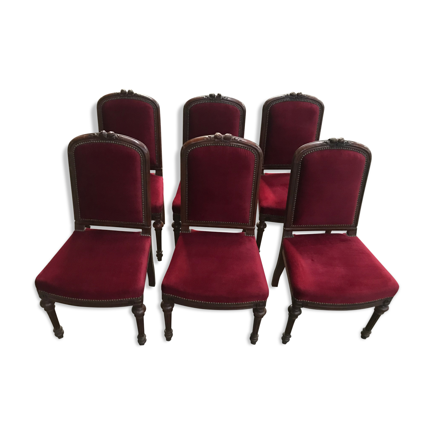 Suite of 6 red velvet chairs Napoleon III