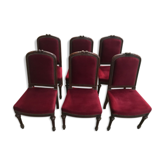 Suite of 6 red velvet chairs Napoleon III
