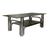 Table basse chromée et verre fumé vintage