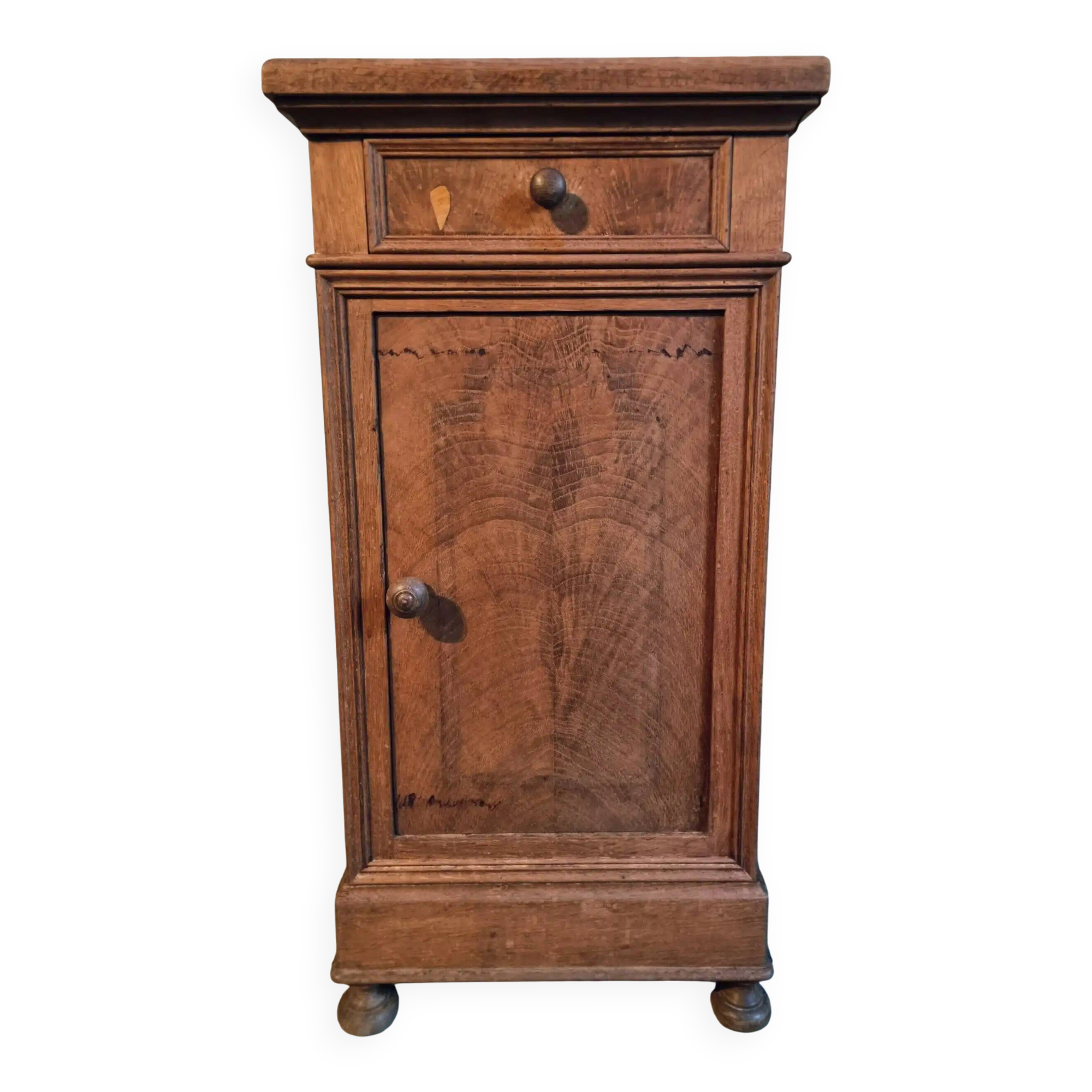 Antique French oak bedside table, early 20th century.