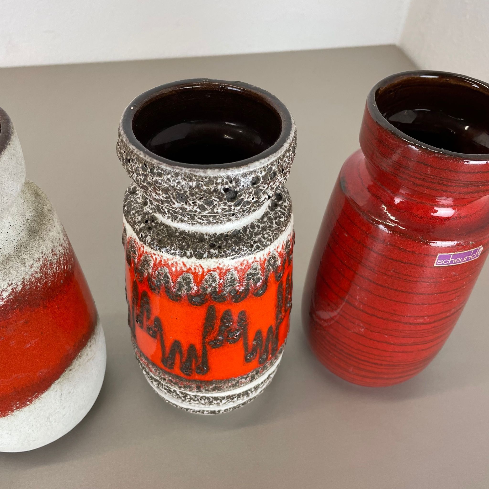Set of Four Vintage Pottery Fat Lava Vases Made by Scheurich, Germany, 1970s