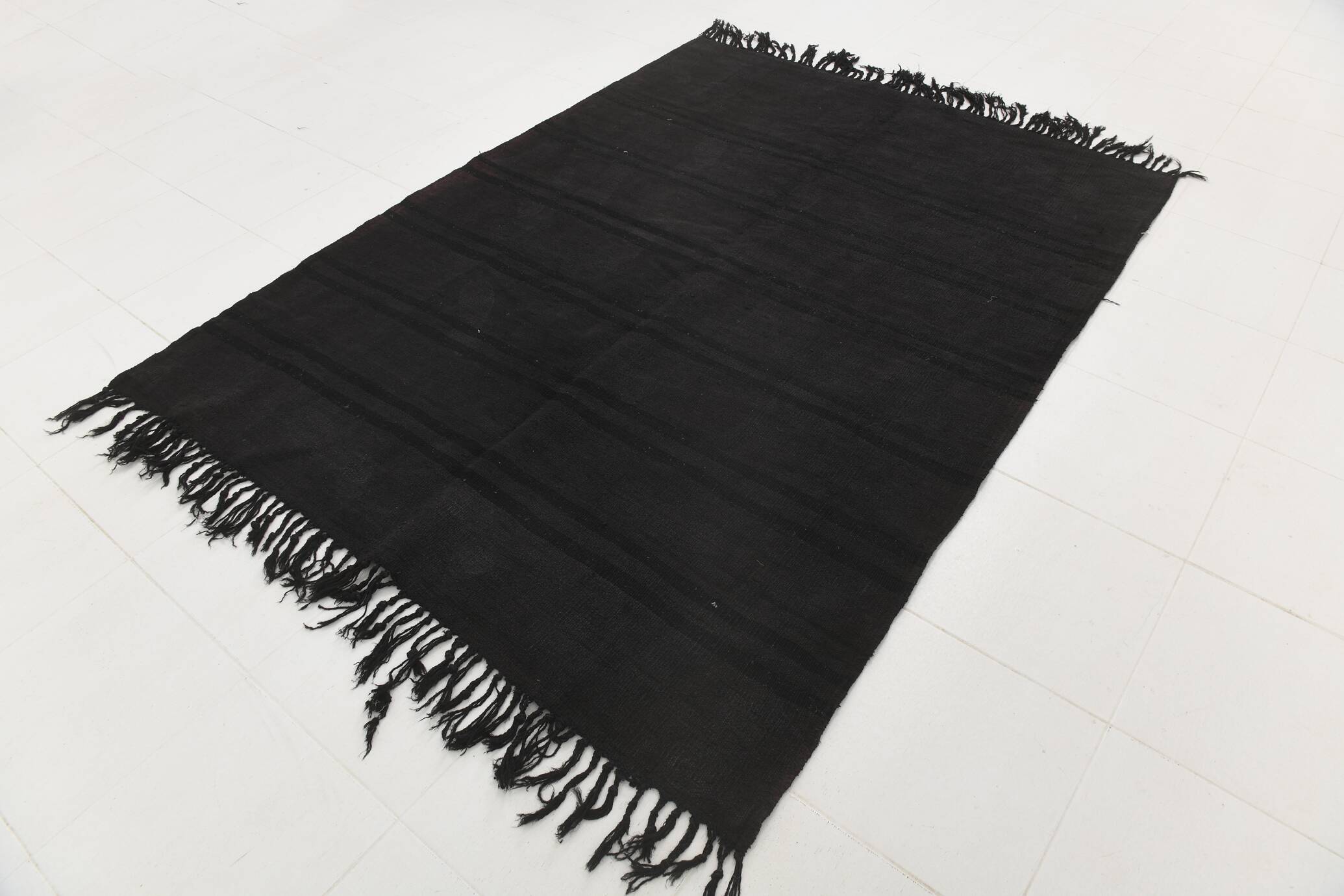 Striped Pattern Black Vintage Rug, 204x296 Cm