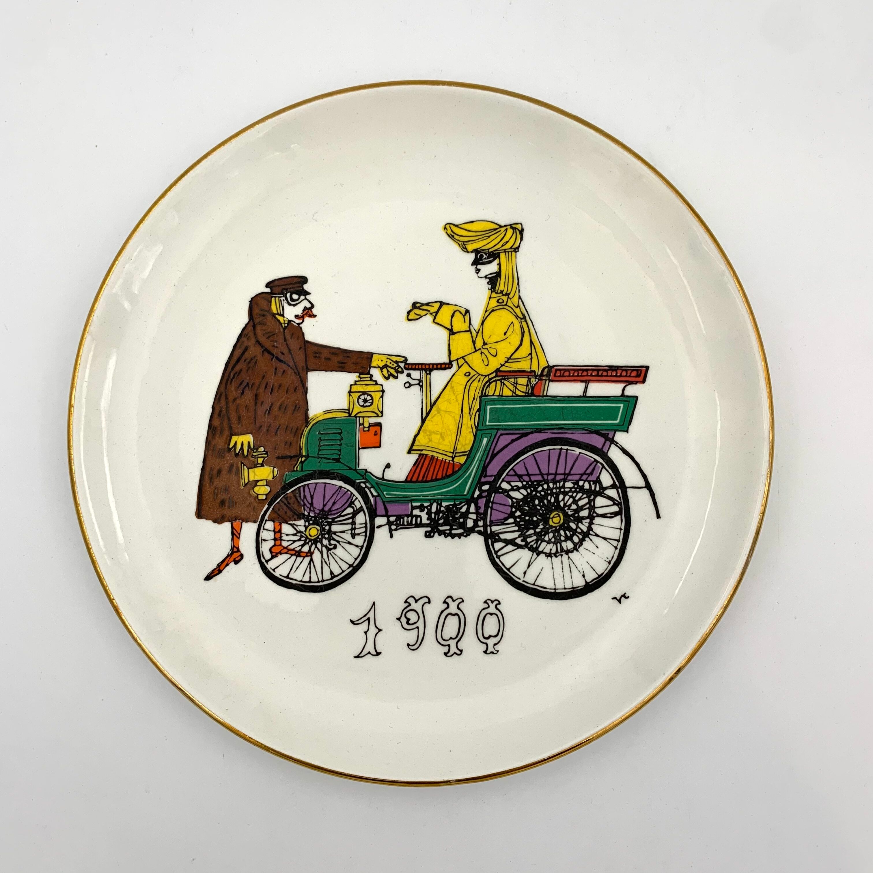 Vintage dessert service in earthenware, signed Jacques Charmoz - Val d'Or GIEN - 1950s