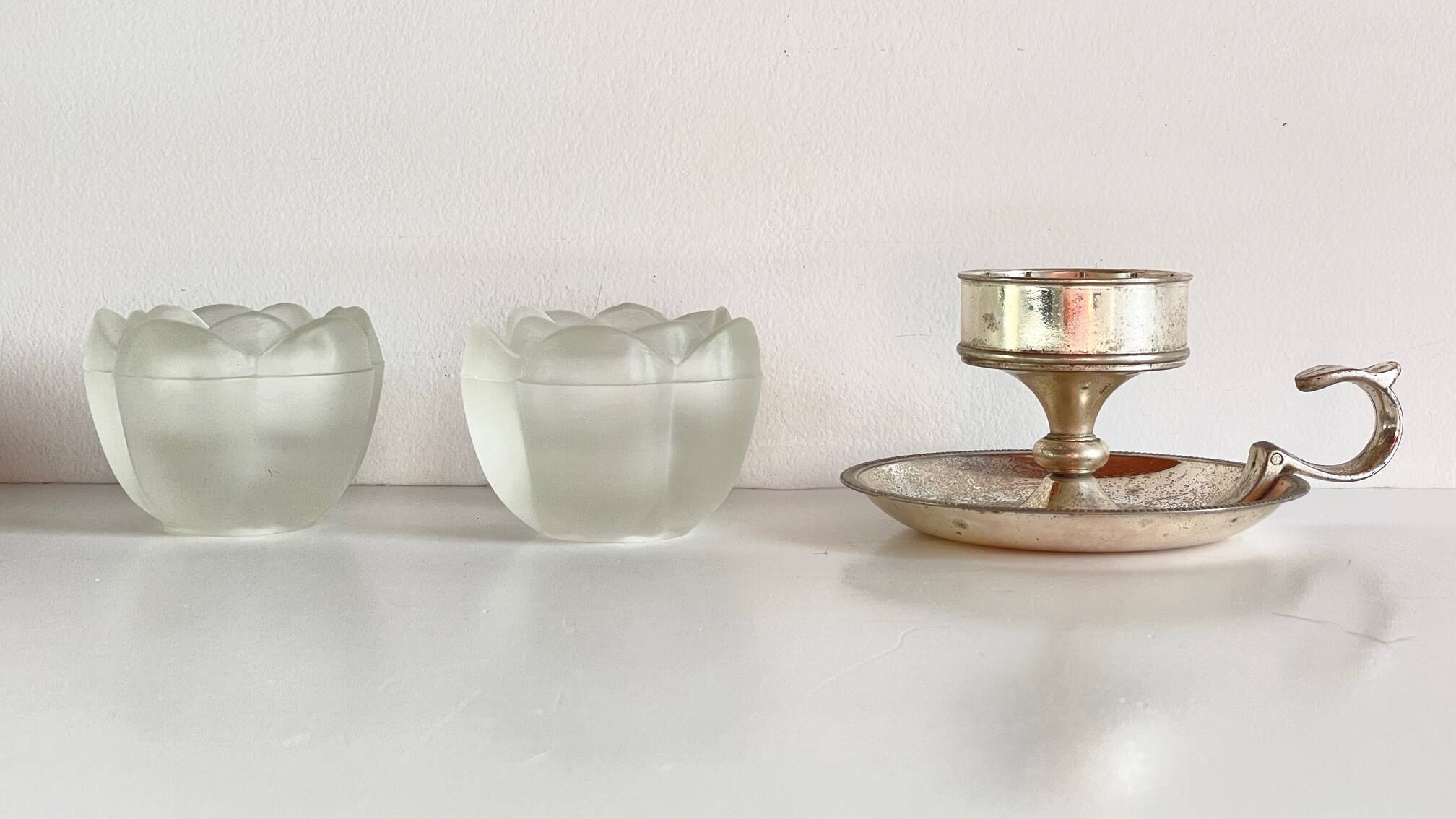 Vintage Silver Glass Candle Holder