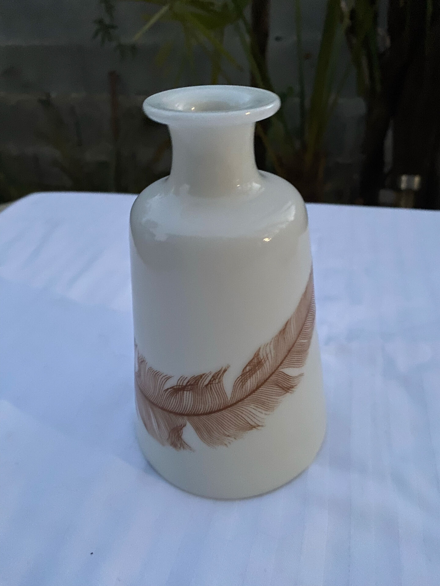 Vintage Soliflore in White Opaline with Feather Motif — Blown Glass (Pon