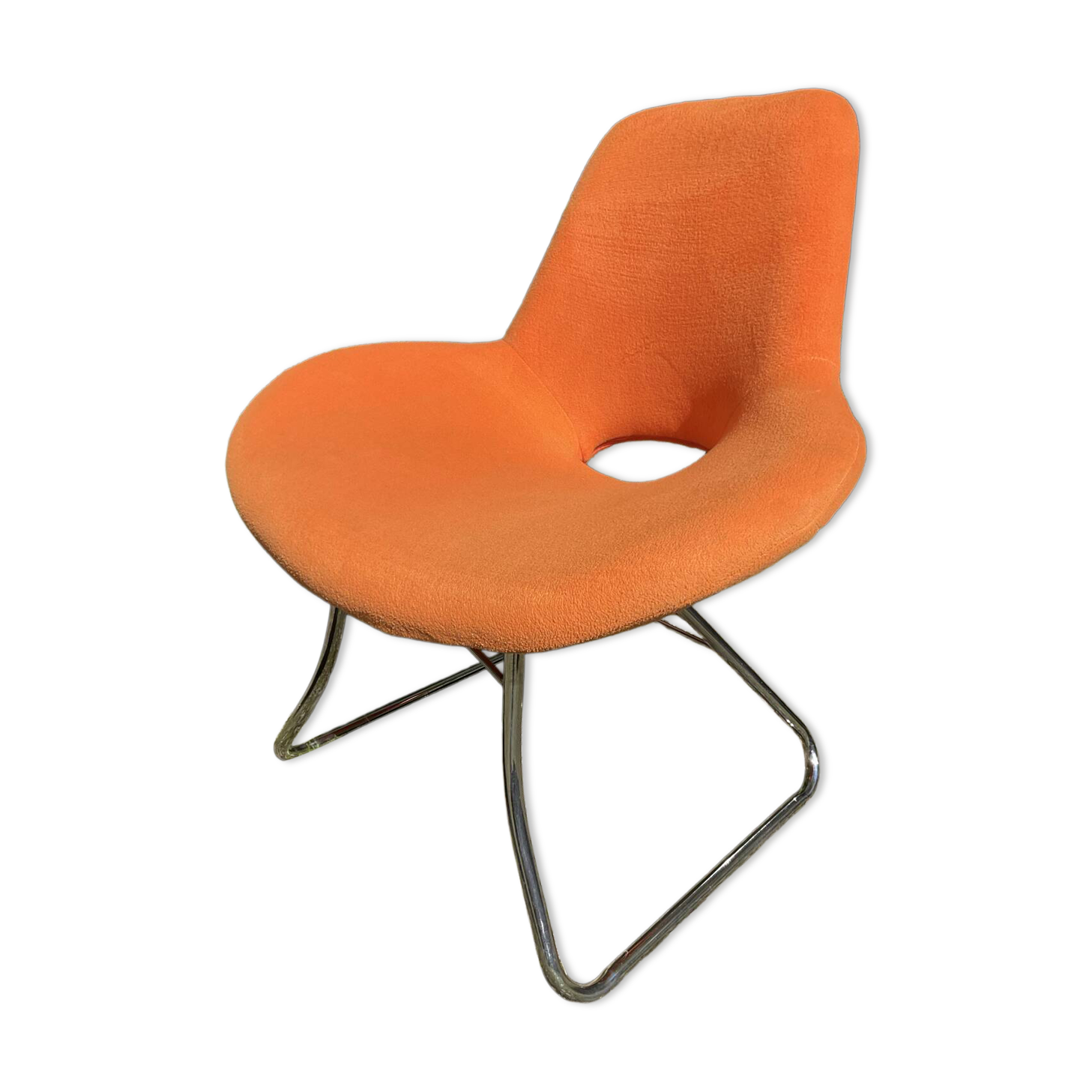 Fauteuil vintage orange et pied chromé