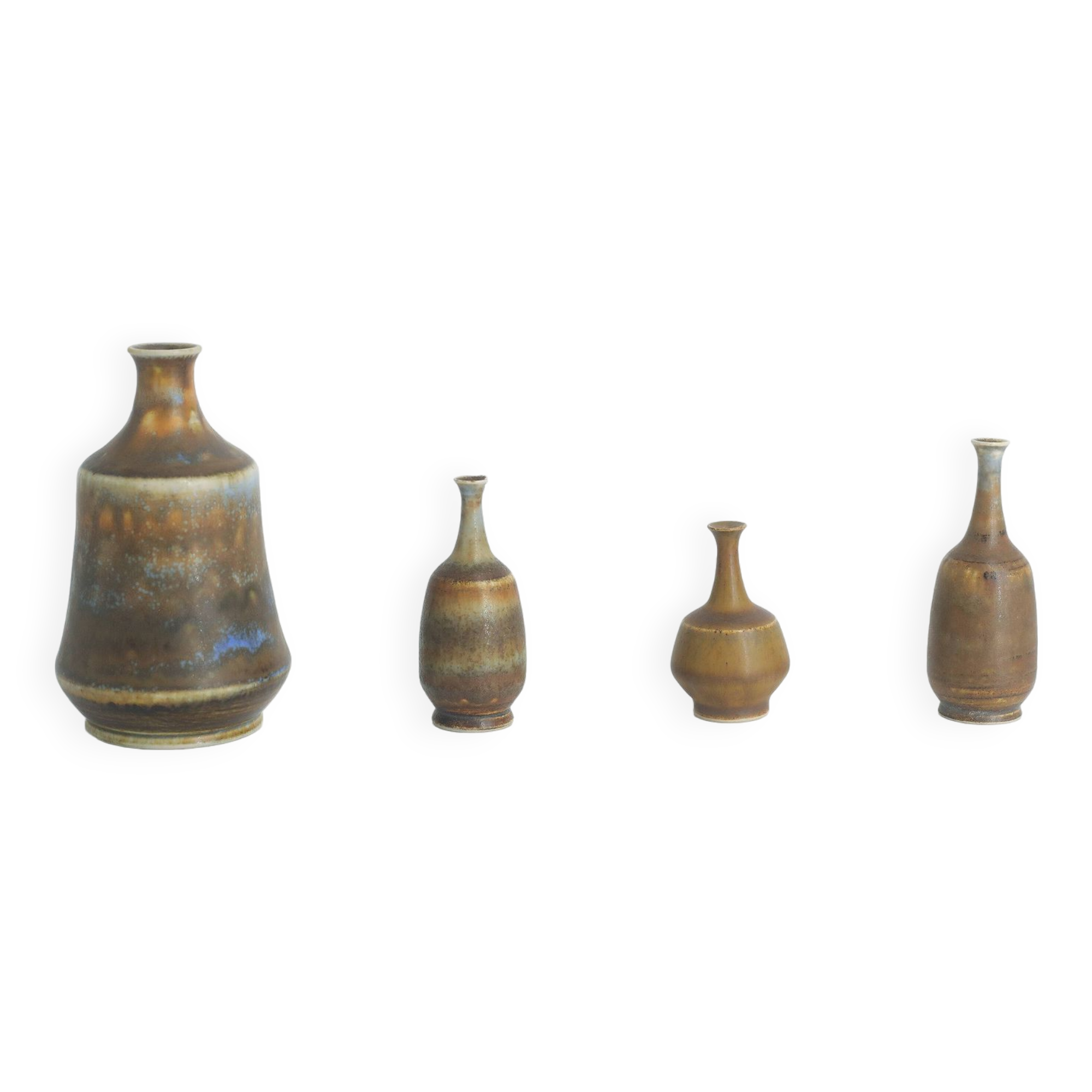Small Mid-Century Scandinavian Modern Collectible Brown Stoneware Vases by Gunnar Borg, Set of 4
