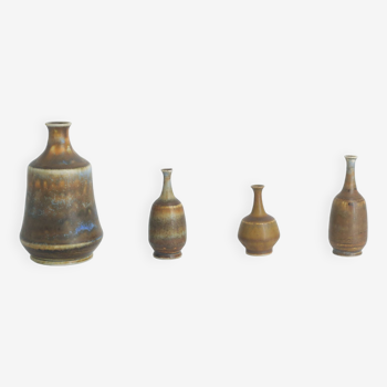 Petits Vases Mid-Century Scandinaves Modernes de Collection en Grès Marron par Gunnar Borg, Set de 4