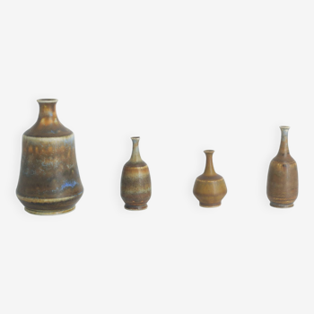 Small Mid-Century Scandinavian Modern Collectible Brown Stoneware Vases by Gunnar Borg, Set of 4