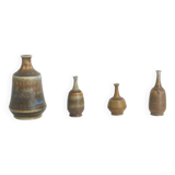 Small Mid-Century Scandinavian Modern Collectible Brown Stoneware Vases by Gunnar Borg, Set of 4