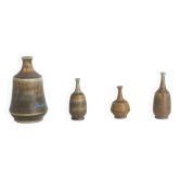 Small Mid-Century Scandinavian Modern Collectible Brown Stoneware Vases by Gunnar Borg, Set of 4