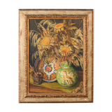 Still life with sunflowers and majolica jug