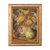 Nature morte aux tournesols et pichet en majolique