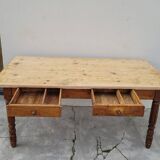 Old rustic farm table 2 drawers 1900s - 1m62