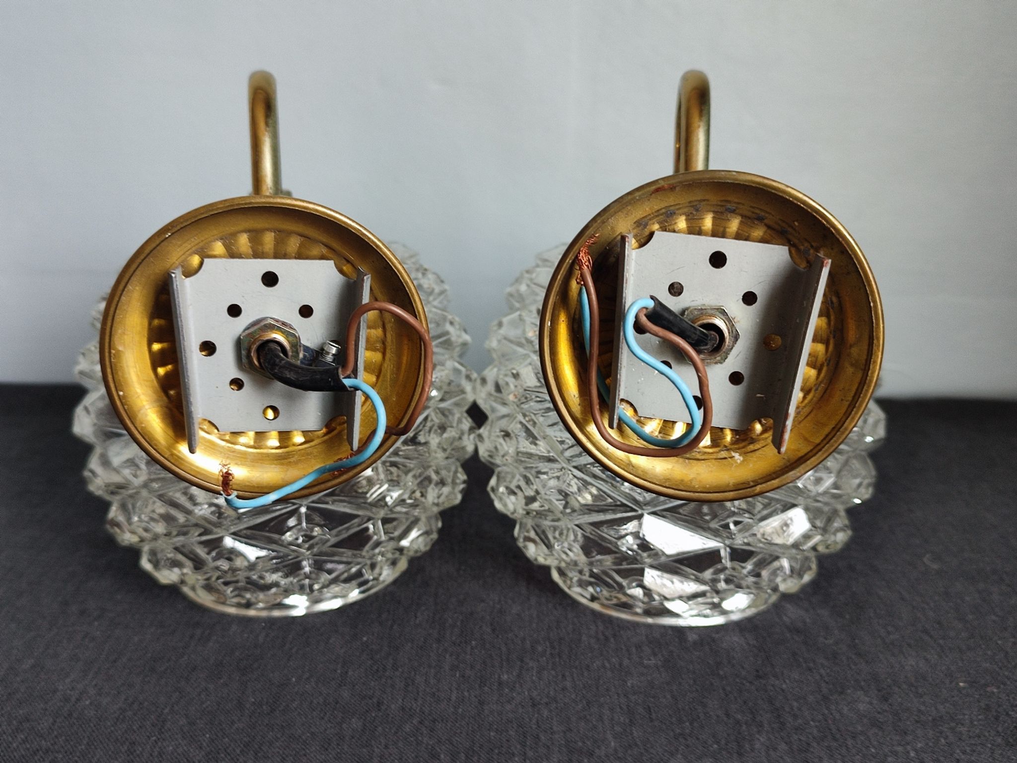 Pair of scones glass scones and vintage golden metal