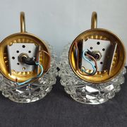 Pair of scones glass scones and vintage golden metal