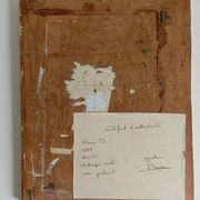 Abstract neo-primitive French portrait painting, mixed media on panel, 1999