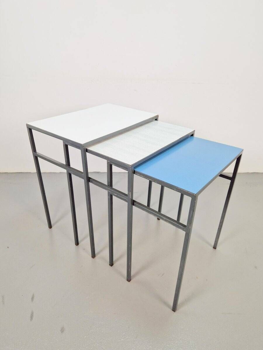 Vintage Mimi Nesting Tables in Metal and Teak by Formica, 1960s, Set of 3