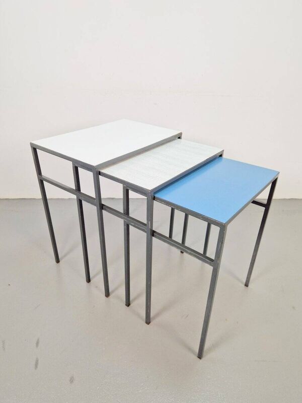 Tables gigognes vintage Mimi en métal et teck par Formica, années 1960, ensemble de 3