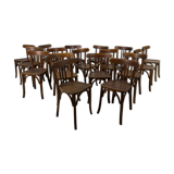 Set of 17 vintage bistro chairs in curved wood — striped seat, be