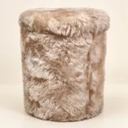 Beige faux fur cylindrical storage pouffe bohemian
