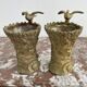 Pair of vases, solid bronze, gilded, early 20th century work, dove decoration, sheaf of wheat, art