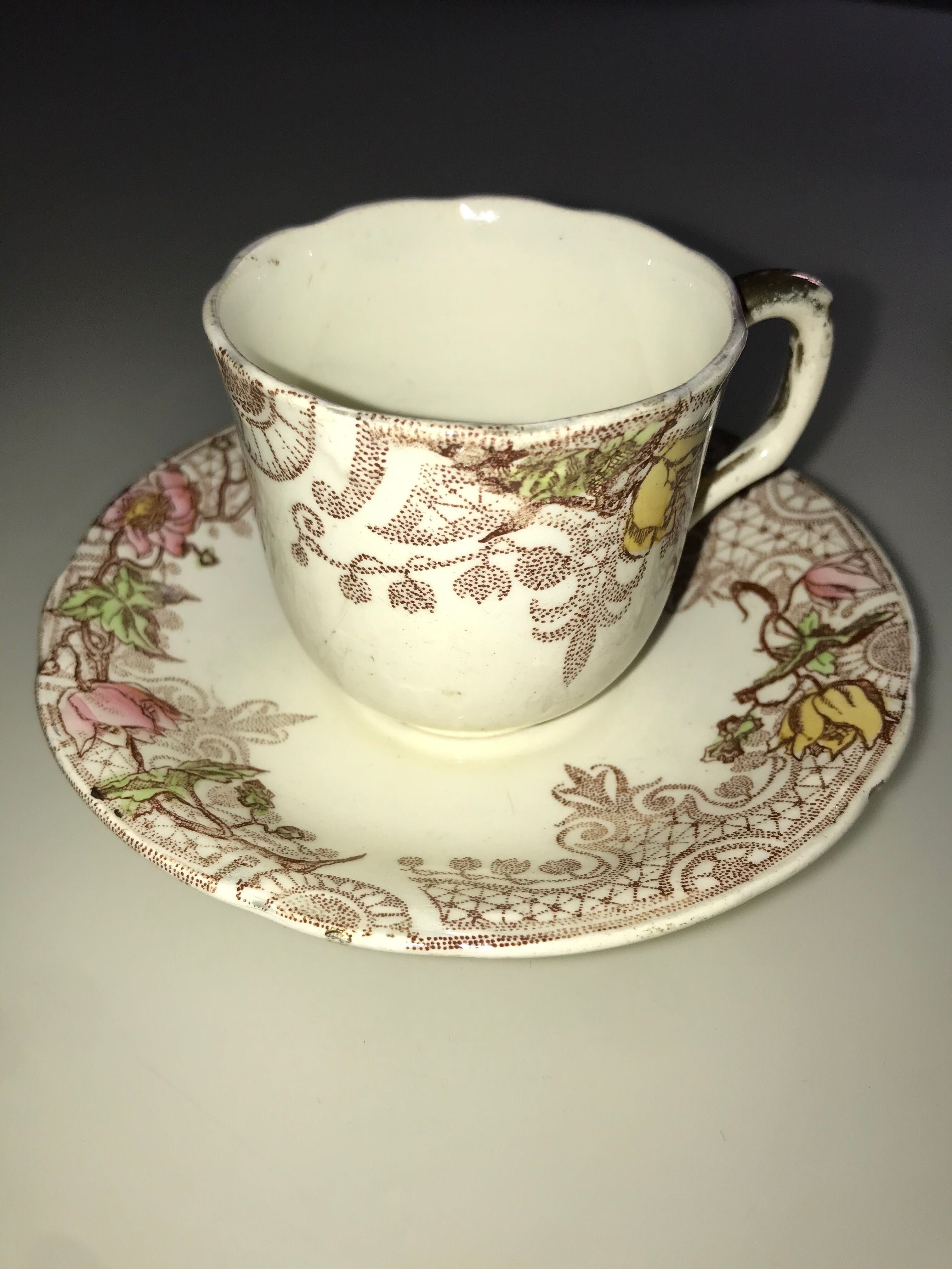 5 Guipure Luneville coffee cups with saucers