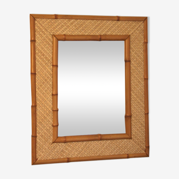 Rectangular bamboo mirror and braided straw