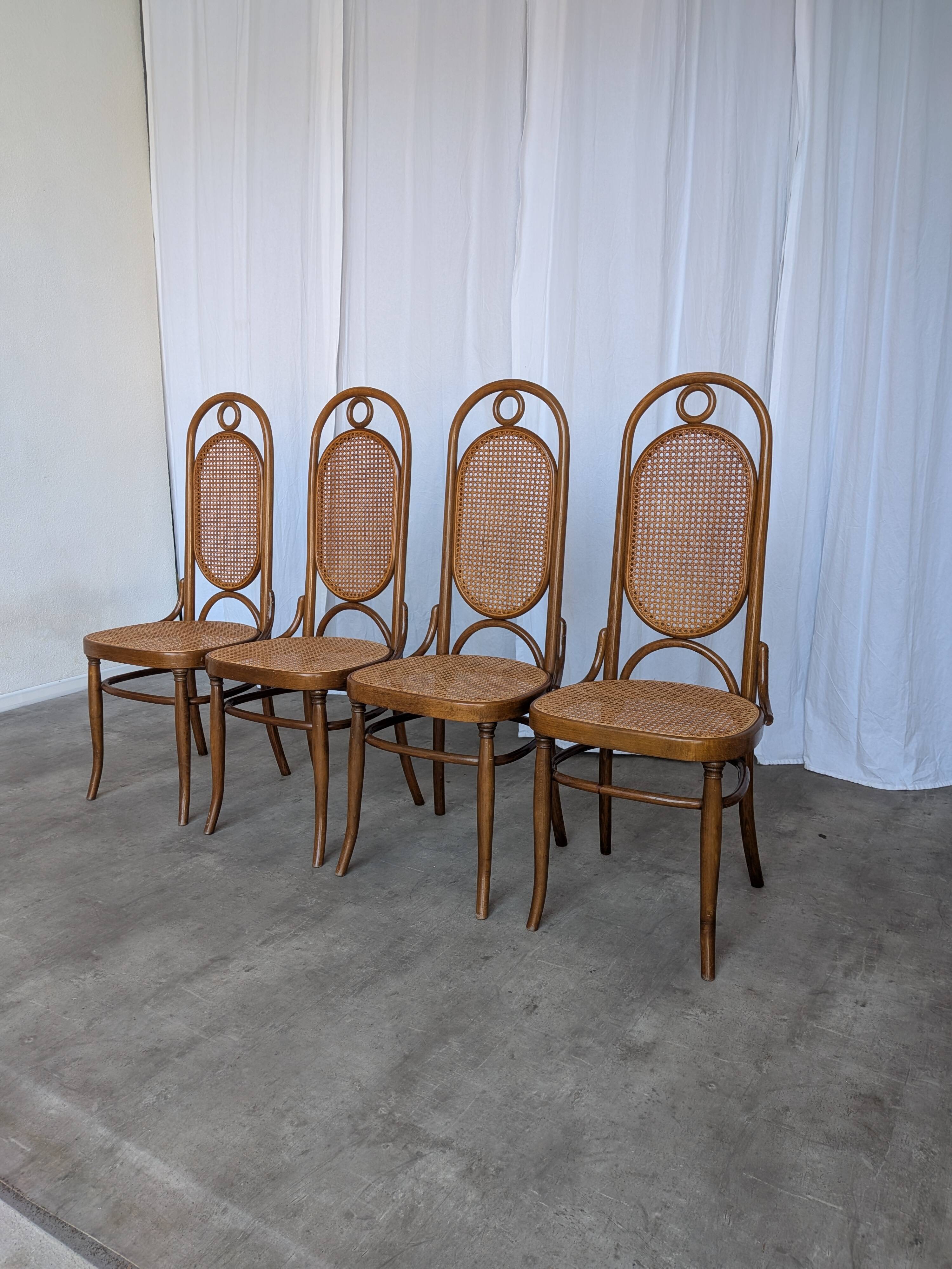 Set of 4 Mid-century Bentwood Cane Dining Chair, Thonet Style, 1970s Yugosl