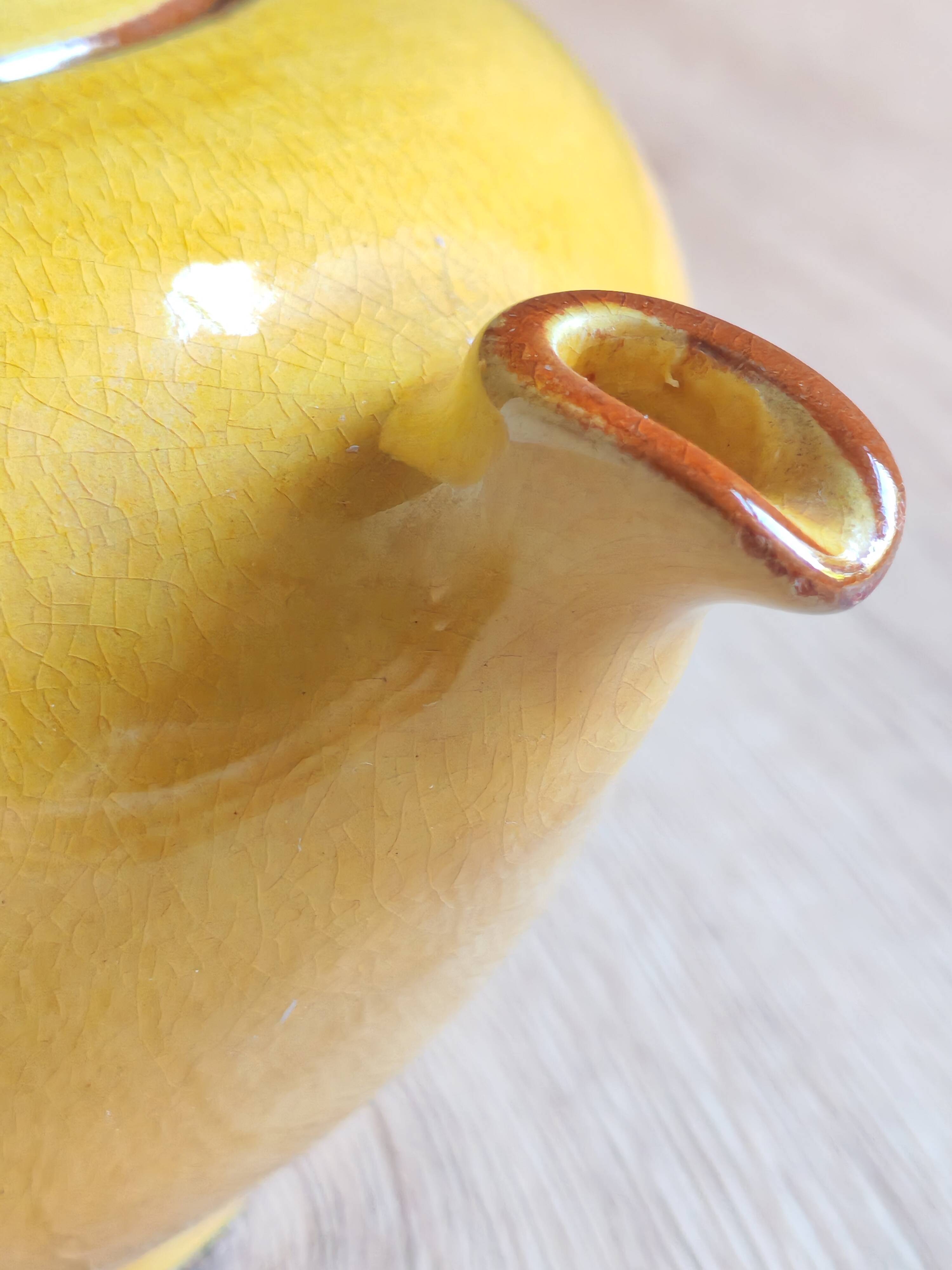 Vintage Mustard Enamelled Ceramic Teapot