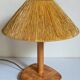 Table lamp in wood and rattan, 50s raffia lampshade