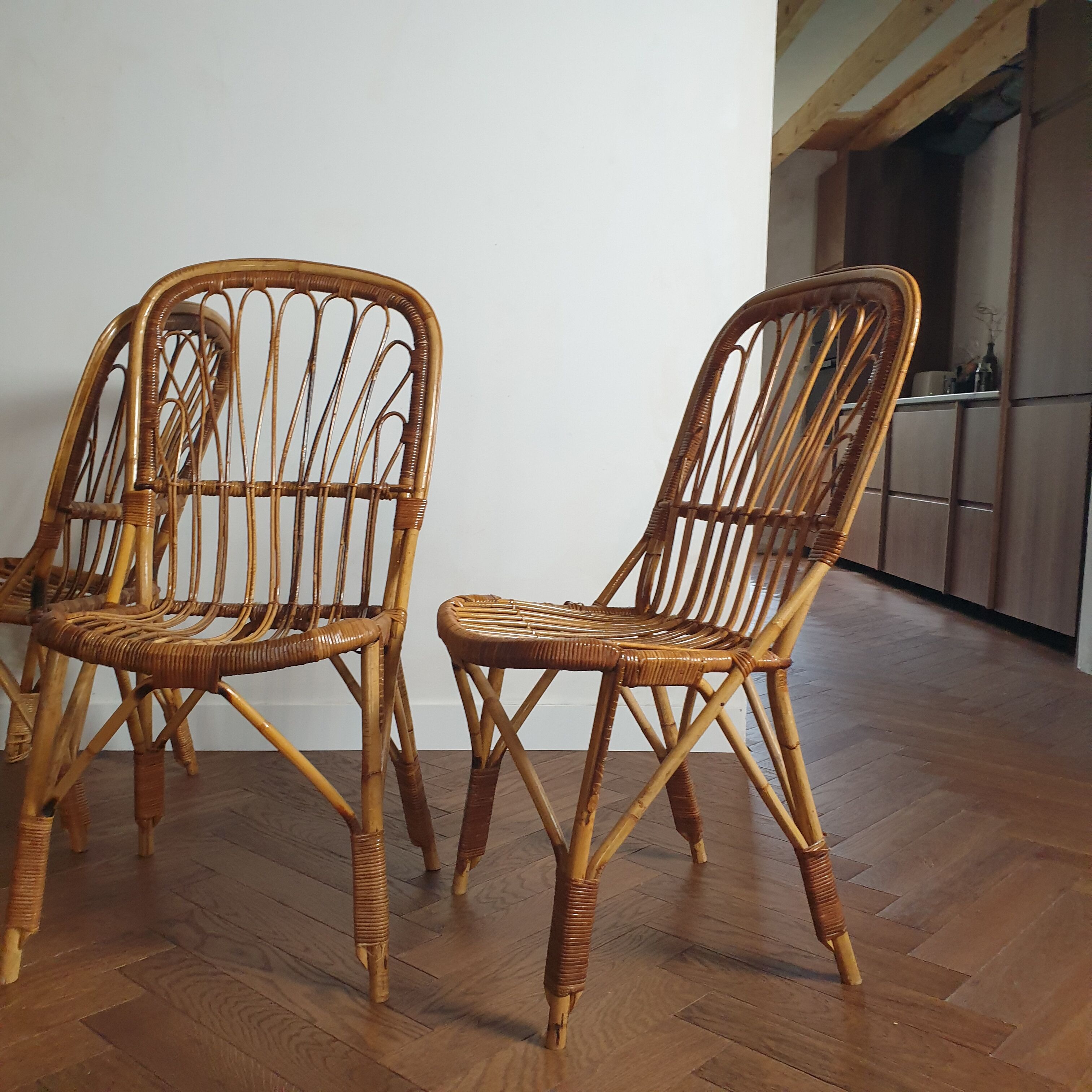 4 vintage rattan chairs