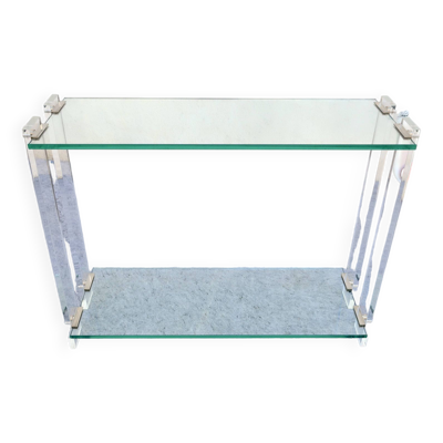 Console design Marais International en verre et plexiglas, vers 1980