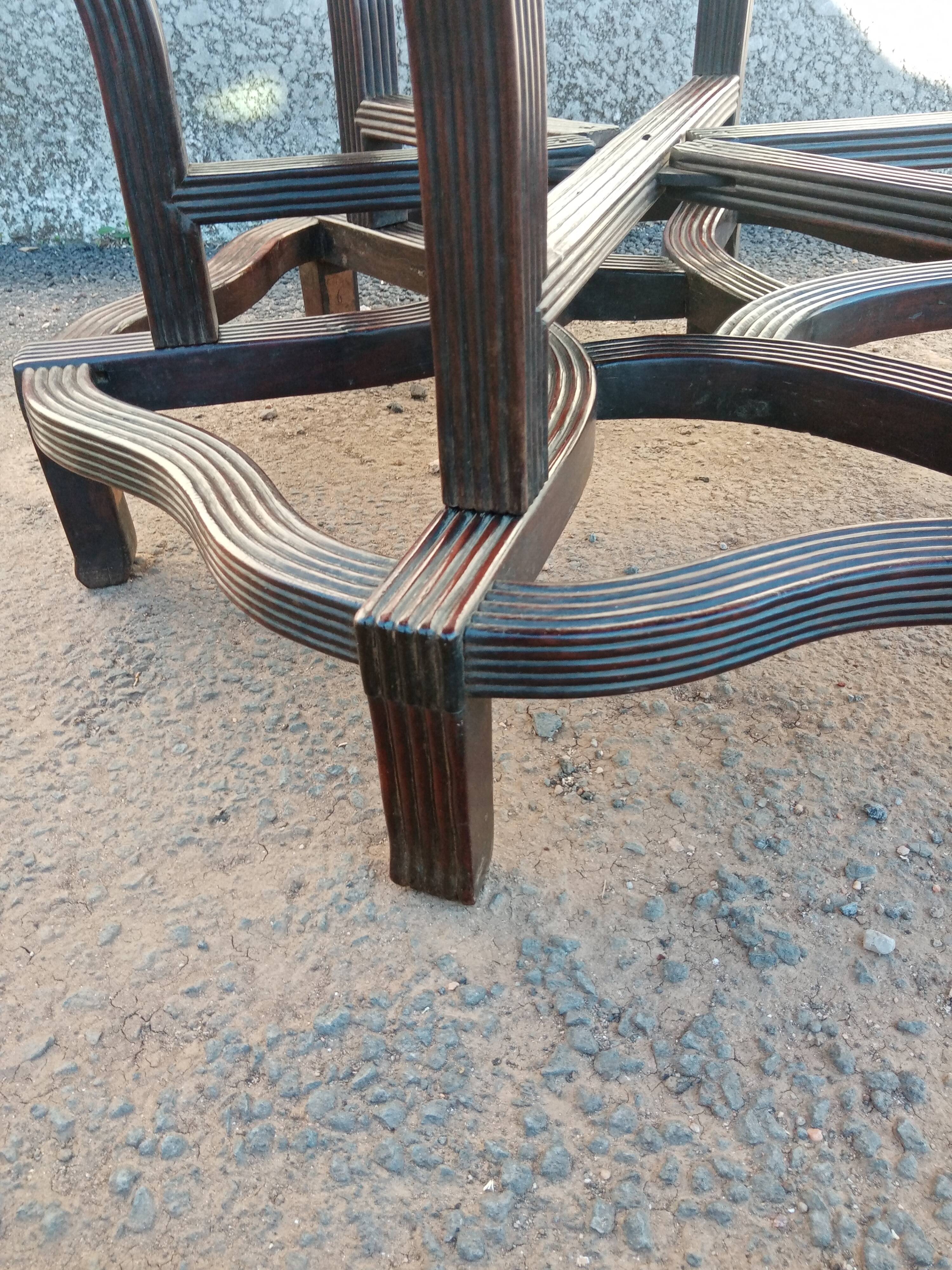 19th century Asian pedestal table with mother-of-pearl and brass inlay