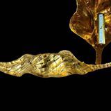 Large Pair of Murano Gilded Glass Leaf Wall Lights - Italy Circa 1980 H 67 cm
