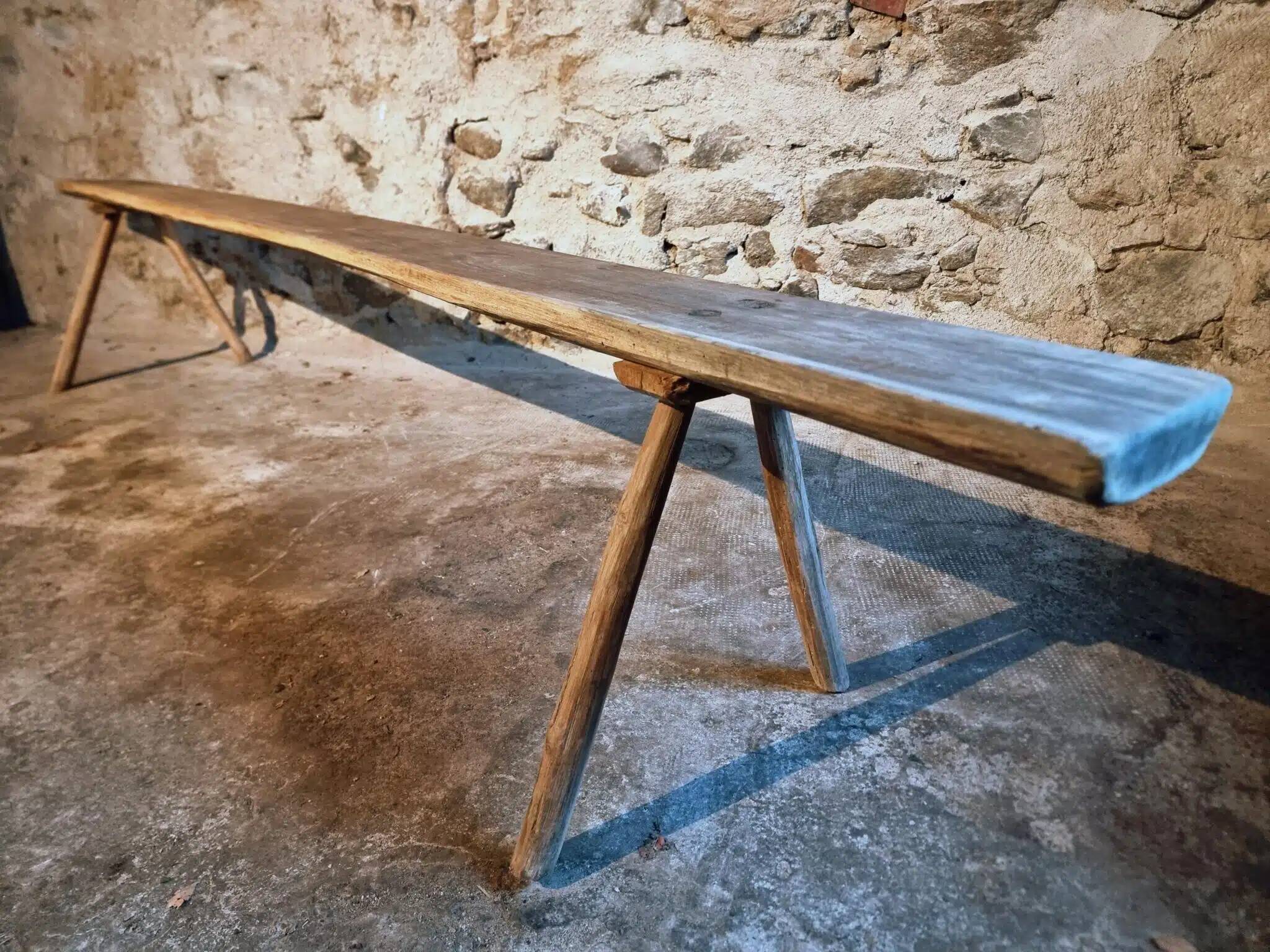 Antique primitive oak bench – Circa 1900, Allier region, France